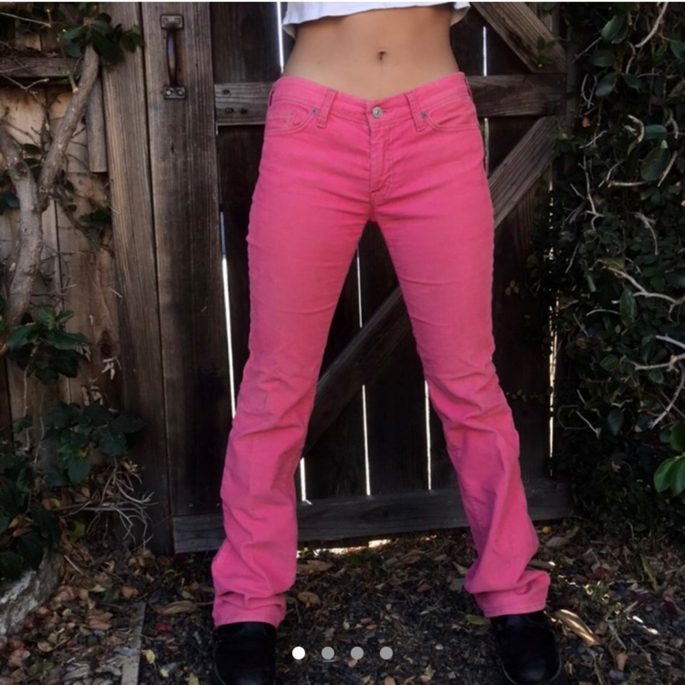 pink corduroy 7 for all mankind flare jeans